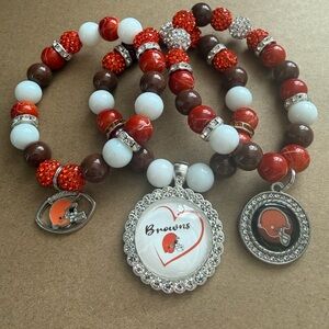 Cleveland Browns NFL Red and White Beaded Bracelet Set
